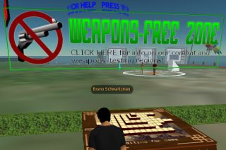 Isto significa que há armas no jogo. E eu achando que minha jornada no Second Life seria entediante.